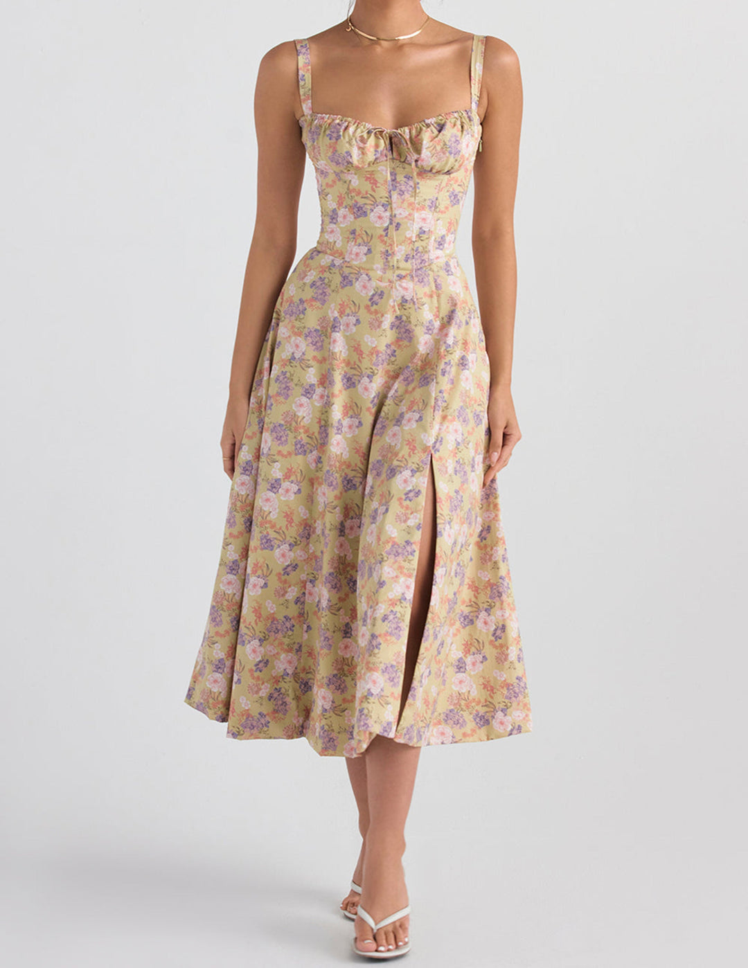 Flower Sundress - Luxurise - onderjurk-met-visgraatmotief-met-rozenprint - Midi-jurken