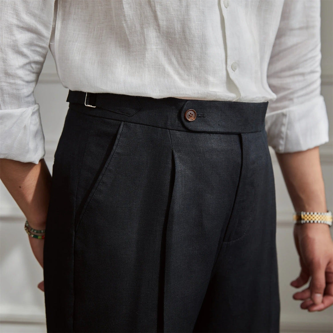 Pietro Linen Pleated Trousers - Luxurise Fashion - 