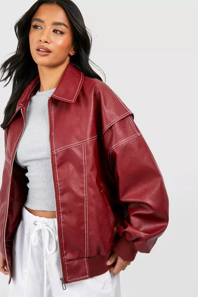 Leather Look Viral Bomber Jacket - Luxurise Fashion - loungewear