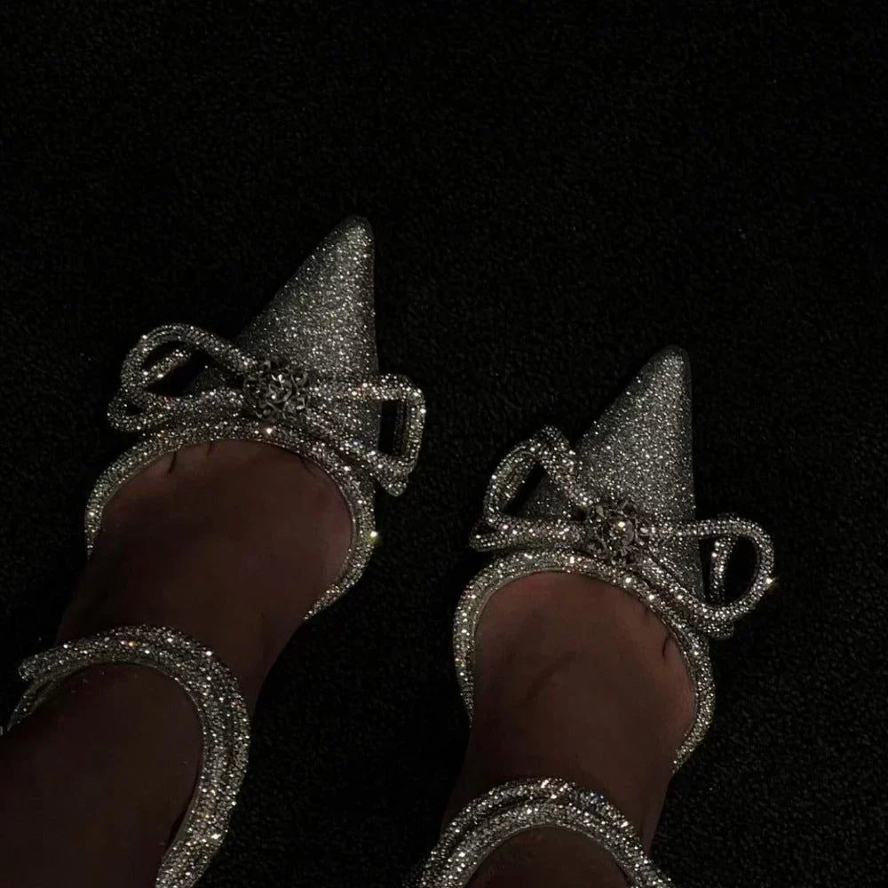 Cecilia Crystal Bow Wrap Heels - Luxurise Fashion - shoes