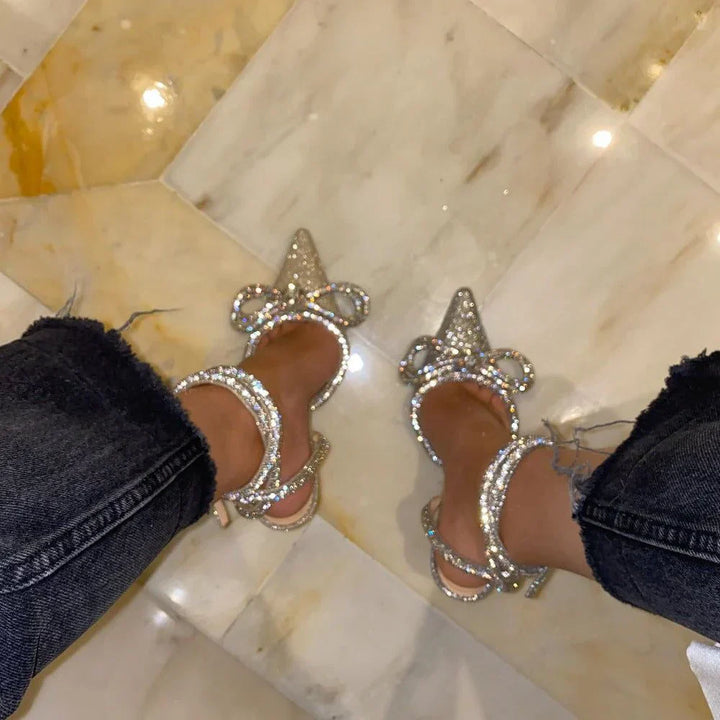 Cecilia Crystal Bow Wrap Heels - Luxurise Fashion - shoes