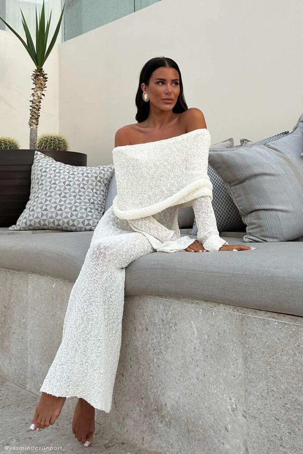 Isobella Off Shoulder Boucle Maxi Dress - Luxurise Fashion - Dresses